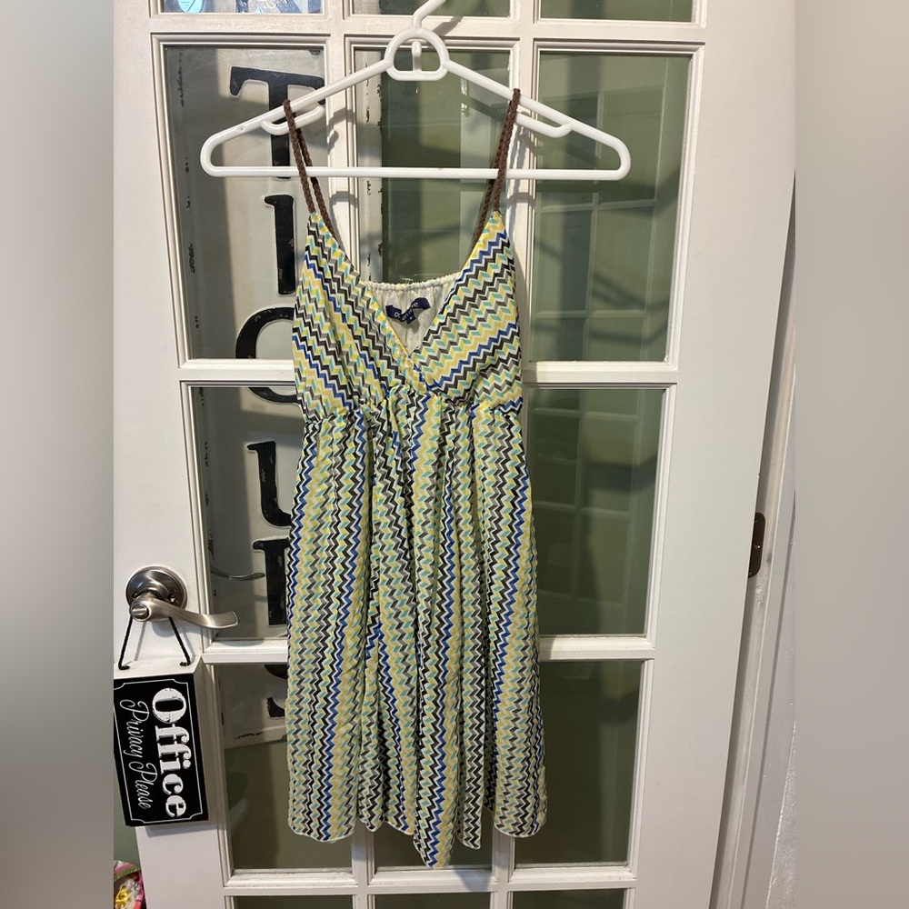 Ocean Drive Sleeveless Chevron Midi Dress in Green, Blue and Brown